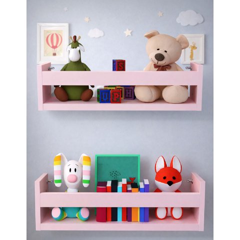 Kit 2 Prateleira 50cm Rosa para Livro Revista Infantil Decorativo