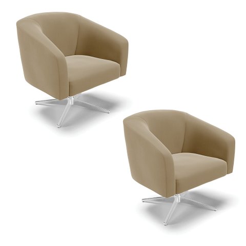 Kit 02 Poltronas Giratória Stella Suede Base Cromada - D’Rossi - Marrom Rato