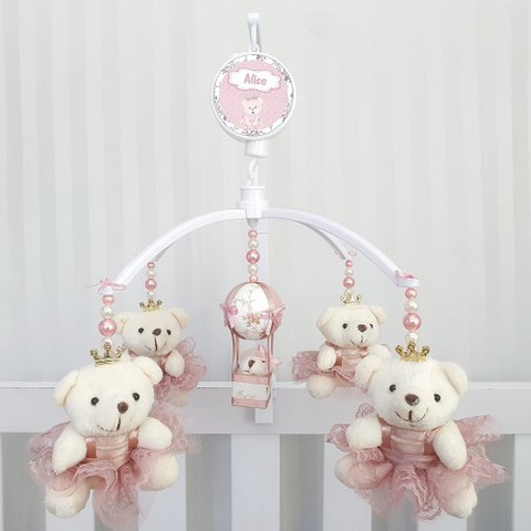 Mobile para Berço Musical Giratório Princesas Rosé