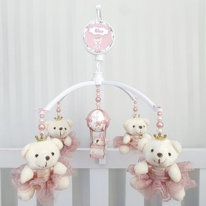 MOBILE PARA BERÇO MUSICAL GIRATÓRIO PRINCESAS ROSÉ
