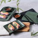 Ver imagem 7 de 24 Pratos Retangulares Cerâmica Porto Brasil 14x18cm Verdes Travessas para Restaurantes Sushi