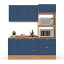 Ver imagem 5 de Cozinha Pérola com Rodapé e Tampo 190 cm 3 Peças Yescasa Azul/Freijó