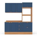 Ver imagem 2 de Cozinha Pérola com Rodapé e Tampo 190 cm 3 Peças Yescasa Azul/Freijó