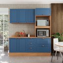 Ver imagem 1 de Cozinha Pérola com Rodapé e Tampo 190 cm 3 Peças Yescasa Azul/Freijó
