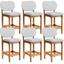 Ver imagem 1 de Kit 06 Banquetas Baixa Bar Cozinha E Sala De Jantar Fixa Betta L02 Imbuia Linho Cinza - Lyam Decor