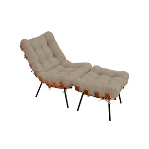 Kit Poltrona e Puff Costela Suede Cappuccino Vallisa Decor