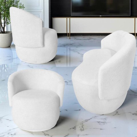 Kit Namoradeira + 2 Poltronas Decorativa Beatriz Orgânica Couro Branco
