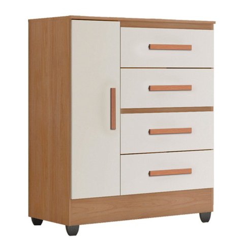 Cômoda Sapateira para Quarto 1 Porta 4 Gavetas Lisa Nature/Off White