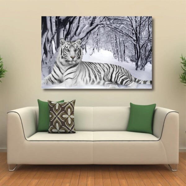 quadro tigre branco casal para decoração 3 peças