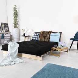 Futon Casal Tokio Sofá Cama Preto Acquablock com Madeira Maciça - 2
