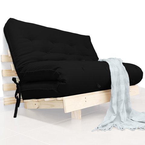Futon Casal Tokio Sofá Cama Preto Acquablock com Madeira Maciça