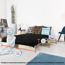 Futon Casal Tokio Sofá Cama Preto Acquablock com Madeira Maciça - 8