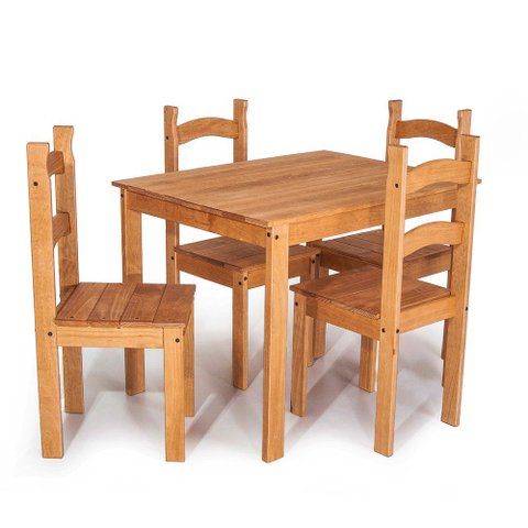 Conjunto Mesa de Jantar 100x70 Rústica com 4 Cadeiras em Madeira Maciça Mel - Mb Móveis