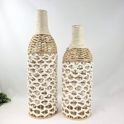 Kit Vaso Decorativo Fibra Natural Branca Garrafa Decorativa - 7