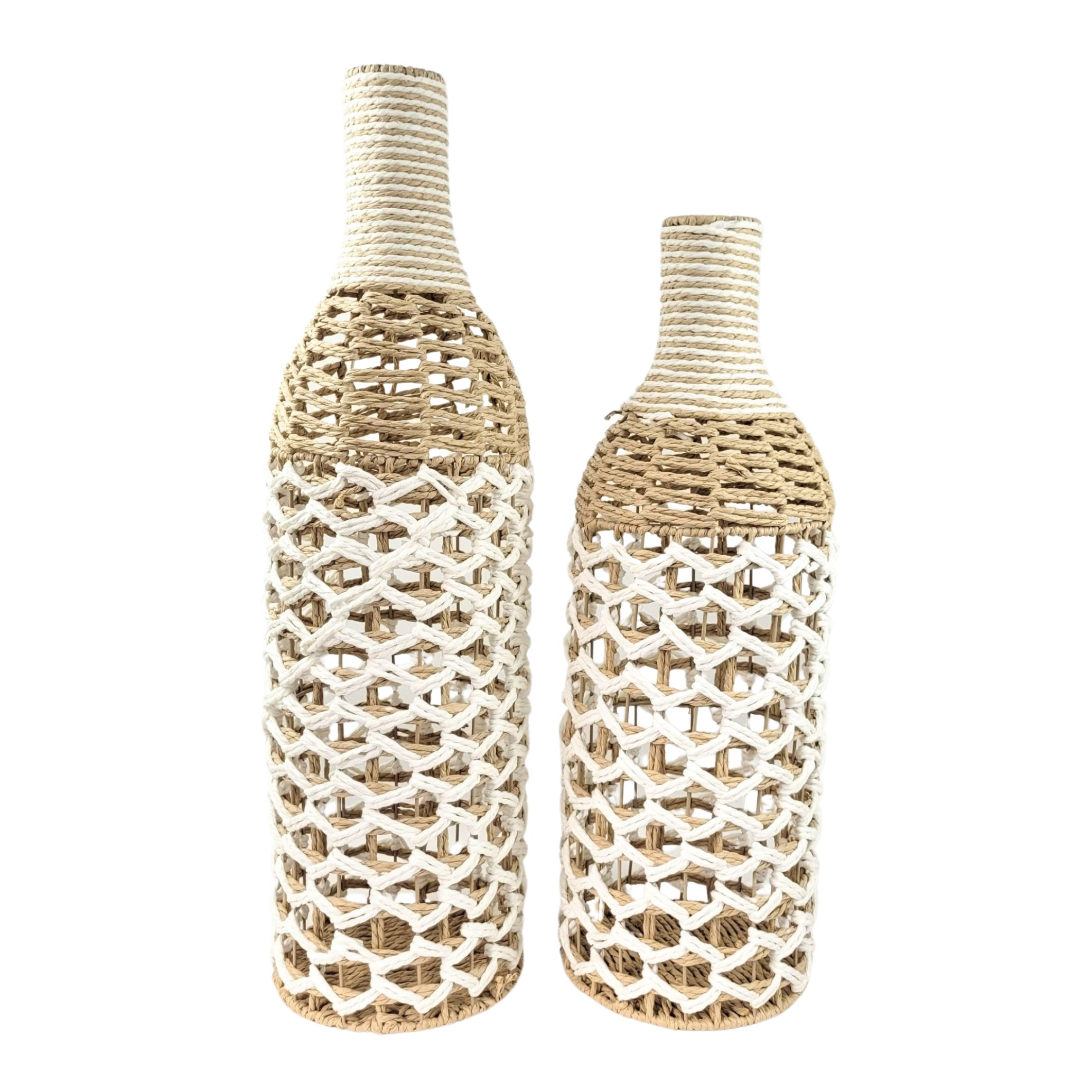 Kit Vaso Decorativo Fibra Natural Branca Garrafa Decorativa