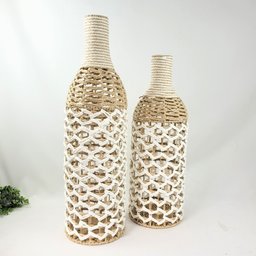 Kit Vaso Decorativo Fibra Natural Branca Garrafa Decorativa - 4