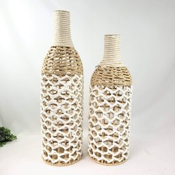 Kit Vaso Decorativo Fibra Natural Branca Garrafa Decorativa - 3