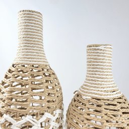 Kit Vaso Decorativo Fibra Natural Branca Garrafa Decorativa - 6