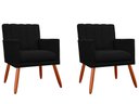 Ver imagem 1 de Kit 2 Poltronas Decorativa Cecília Couro Preto Pés Madeira Ms Decor
