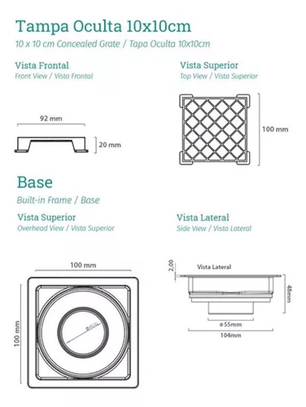 Ralo Oculto Tampa Invisível Quadrado em Pvc 10 X 10 Novii - 5