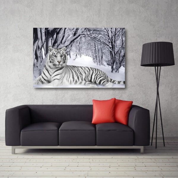 quadro tigre branco casal para decoração 3 peças