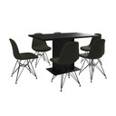 Ver imagem 2 de Mesa Jantar Londres Retangular Preta 137x90cm 6 Cadeiras Estofadas Verde Ferro Preto