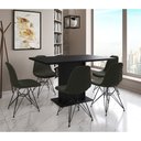 Ver imagem 1 de Mesa Jantar Londres Retangular Preta 137x90cm 6 Cadeiras Estofadas Verde Ferro Preto