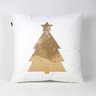 Capa de Almofada Decorativa Premium Requinte Branca com Árvore de Natal Dourada - 1
