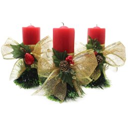 Kit 3 Velas Vermelhas Decorativas para Natal com Laço Dourado - 1
