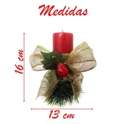 Kit 3 Velas Vermelhas Decorativas para Natal com Laço Dourado - 3