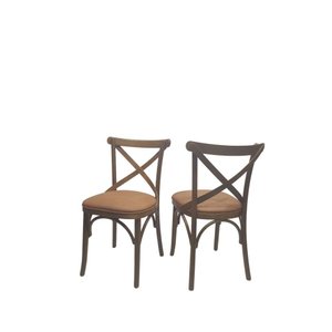 Kit 2 Cadeiras de Madeira Maciça com Assento Estofado em Couro Sintético Marrom– Dubai Castanho