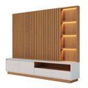 Ver imagem 2 de Estante para Tv até 82 Polegadas Cancun 4 Gavetas com Led Ripado Freijó/off White Matte - Colibri