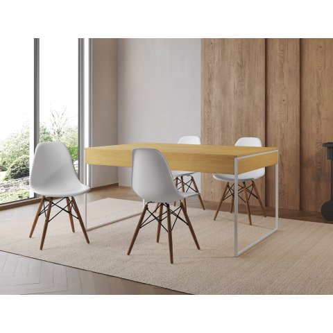 Conjunto Industrial Filadelfia 120x75 Ferro Branco Tampo Canela 4 Cadeiras Branco