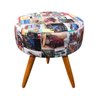 Puff Banqueta Berlim Redondo Estampado Pés Castanho - Fusca - 1