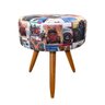Puff Banqueta Berlim Redondo Estampado Pés Castanho - Fusca - 2