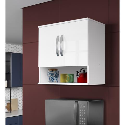 Armário Aéreo 2 Portas C/ Nicho Organizador - 58cm de Largura.