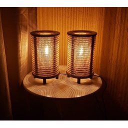 Par de Luminárias Abajur em Bambu Japonês para Sala Quarto - 2