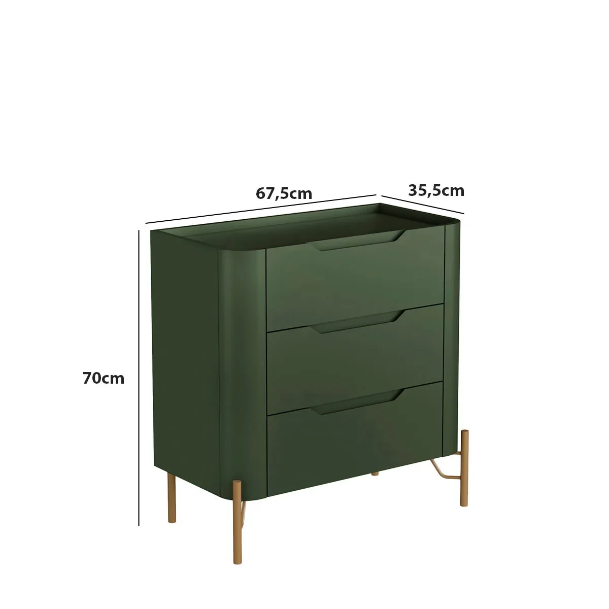 Mesa de Cabeceira 3 Gavetas L67,5 X A70cm Mdf - 3