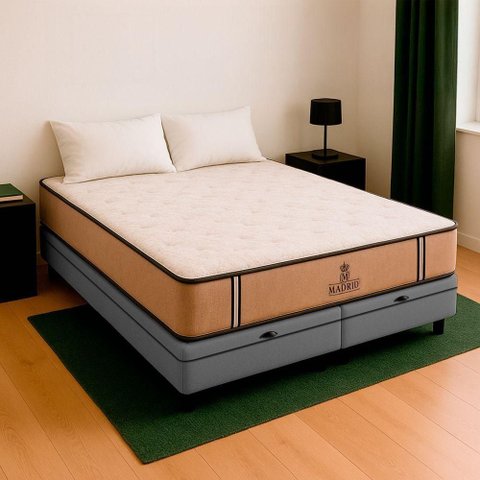 Cama Box King e Colchão Madrid Molas V-store 193x203x28 Cinza