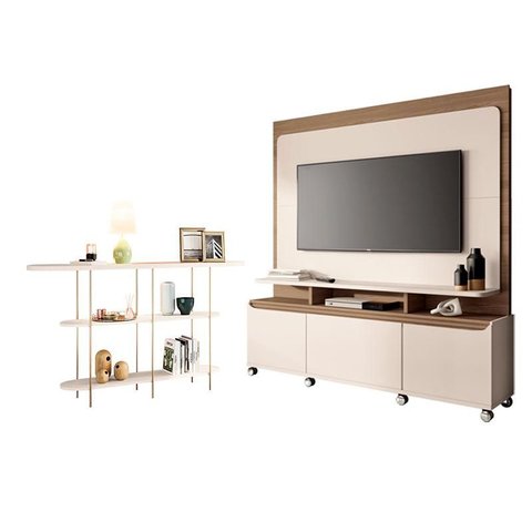 Estante Home Theater Quantum Off White Castanho e Aparador Infinity Off White – Hb Móveis