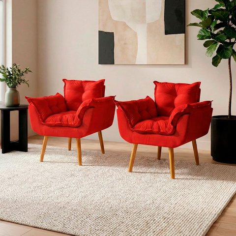 Kit 2 Poltronas Decorativas Reforçadas para Sala Alice para Recepção Manicure Escritório Suede