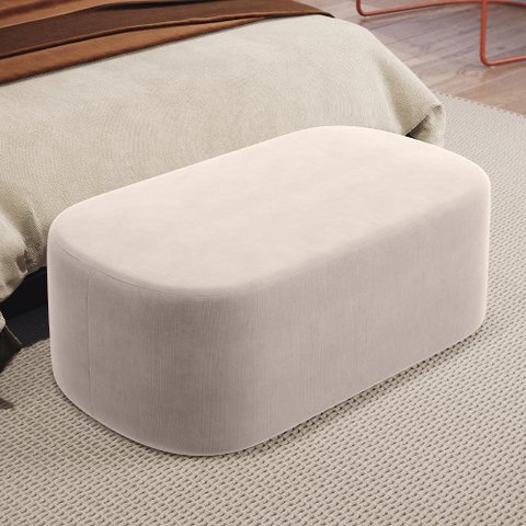 Puff Decorativo Orgânico para Living Quarto 100cm Doha W01 Suede Bege - Lyam Decor