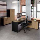 Ver imagem 1 de Conjunto para Escritório com Mesa Diretor em L, 1 Armário Alto e 1 Baixo Espresso Móveis Macadâmia Preto Marrom