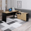 Ver imagem 6 de Conjunto para Escritório com Mesa Diretor em L, 1 Armário Alto e 1 Baixo Espresso Móveis Macadâmia Preto Marrom