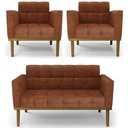 Ver imagem 1 de Sofá Namoradeira e 2 Poltronas Base Madeira Castanho Ana Sintético Pu Nozes - Ibiza