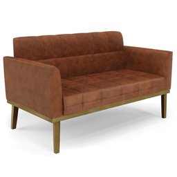 Sofá Namoradeira e 2 Poltronas Base Madeira Castanho Ana Sintético Pu Nozes - Ibiza - 10