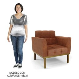 Sofá Namoradeira e 2 Poltronas Base Madeira Castanho Ana Sintético Pu Nozes - Ibiza - 7