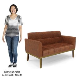 Sofá Namoradeira e 2 Poltronas Base Madeira Castanho Ana Sintético Pu Nozes - Ibiza - 6