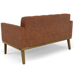 Sofá Namoradeira e 2 Poltronas Base Madeira Castanho Ana Sintético Pu Nozes - Ibiza - 9