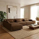 Ver imagem 1 de Sofá de Canto 5 Lugares com Chaise Lado Esquerdo em Sarja 336x196cm Marrom